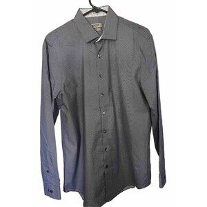 Kenneth Cole Reaction Slim Fit Men's L Shirt Blue Print Long Sleeve 16.5 34/35